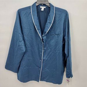 Alfani Womens Plus XXL 2X Pajama Top Navy Blue Button Down Silky Soft Shirt NWT